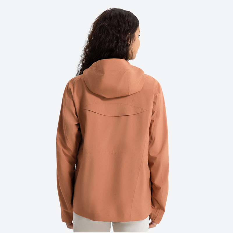 Women's lightweight hooded wind jacket with pocket - terracotta hooded anorak, for travel and daily commute