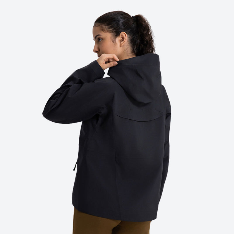 Women's waterproof hooded anorak jacket - black hooded anorak, for travel and daily commute