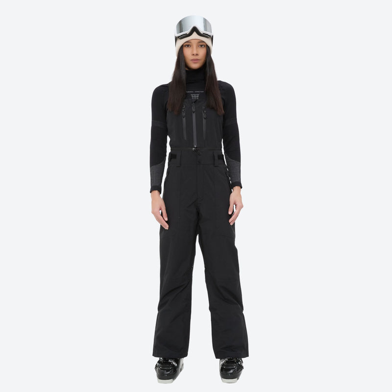 Breathable 3-layer ski bibs with cross-back straps - black bib pants with black top, for powder and piste riding