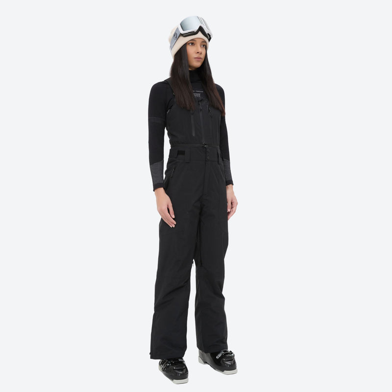 Unisex waterproof 3L snow bib pants - black bib pants with black top, on-model front view, for cold-weather winter sports
