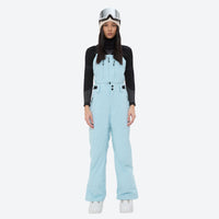
                  
                    Breathable 3-layer ski bibs with cross-back straps - ice blue bib pants with black top, for powder and piste riding
                  
                