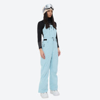 
                  
                    Unisex snowboard bib pants with snow gaiters - ice blue bib pants with black top, for cold-weather winter sports
                  
                