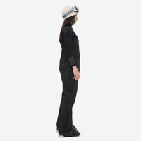 
                  
                    Unisex snowboard bib pants with snow gaiters - black bib pants with black top, for resort and backcountry days
                  
                