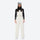 Unisex waterproof 3L snow bib pants - white bib pants with black top, on-model front view, for resort and backcountry days