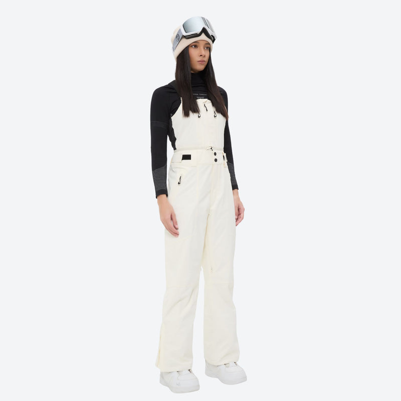 Breathable 3-layer ski bibs with cross-back straps - white bib pants with black top, for cold-weather winter sports