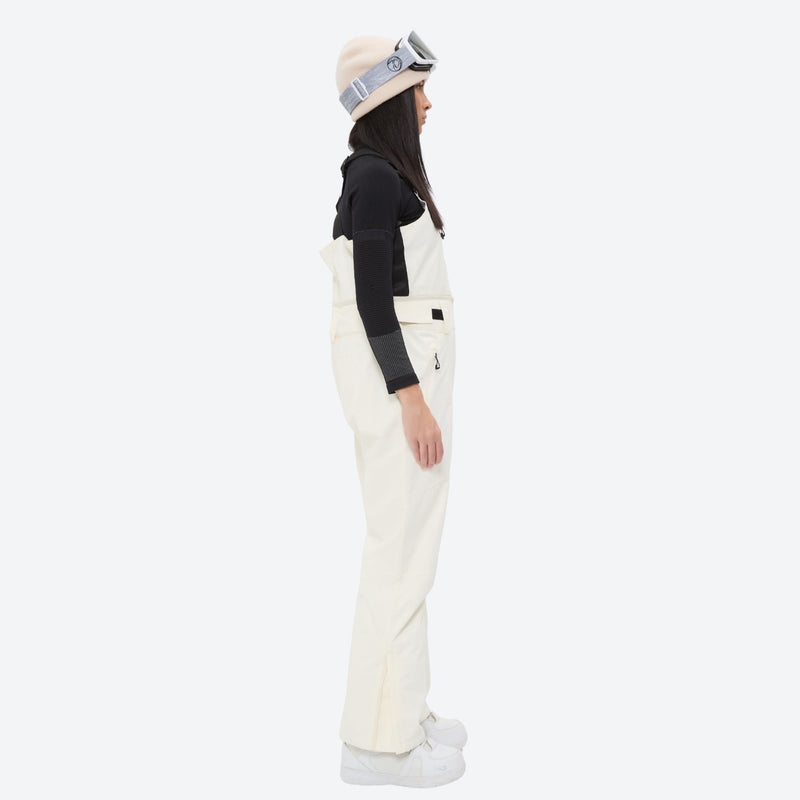 Unisex snowboard bib pants with snow gaiters - white bib pants with black top, for skiing and snowboarding