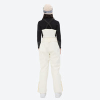 
                  
                    Unisex waterproof 3L snow bib pants - white bib pants with black top, on-model back view, for resort and backcountry days
                  
                