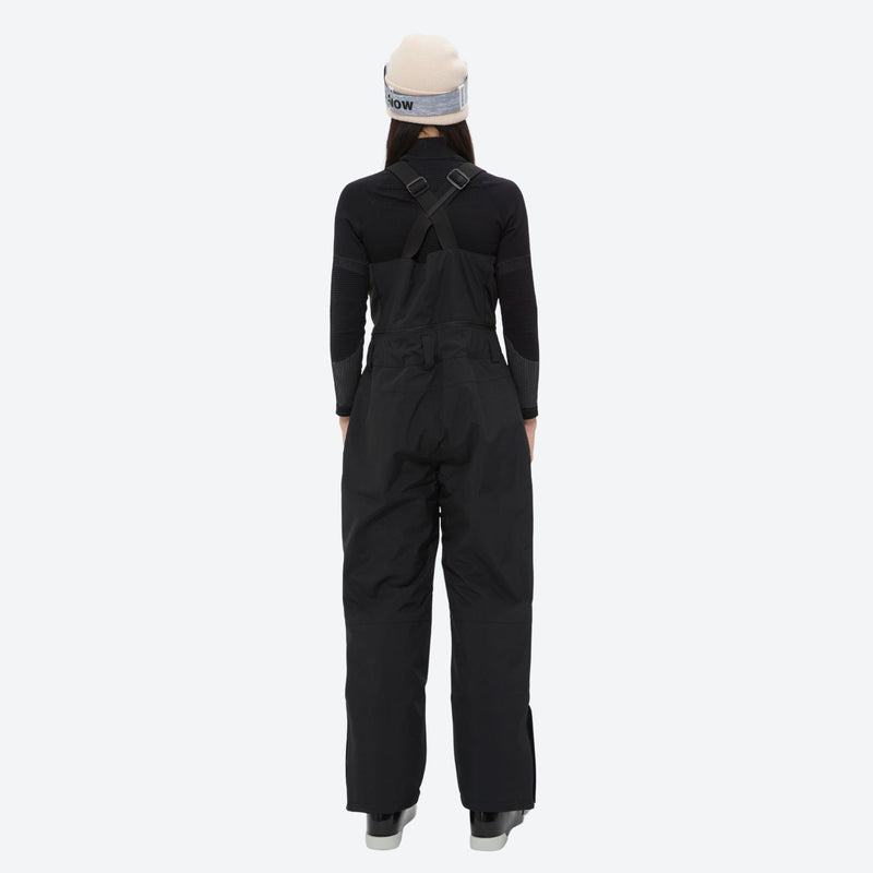 Unisex waterproof 3L snow bib pants - black bib pants with black top, on-model back view, for powder and piste riding