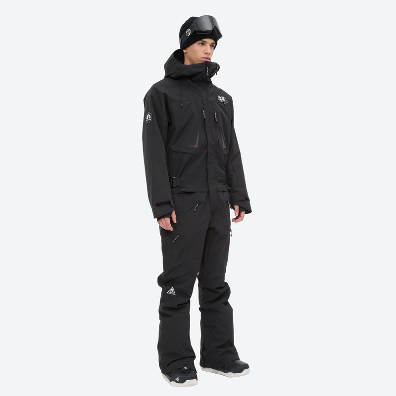 Men's breathable 3-layer jumpsuit ski suit - black one-piece snow suit, for cold-weather winter sports