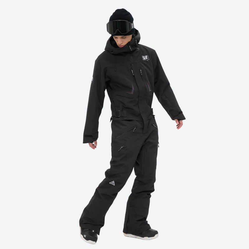 Men's waterproof 3L one-piece snow suit - black one-piece snow suit, 3-layer waterproof breathable fabric