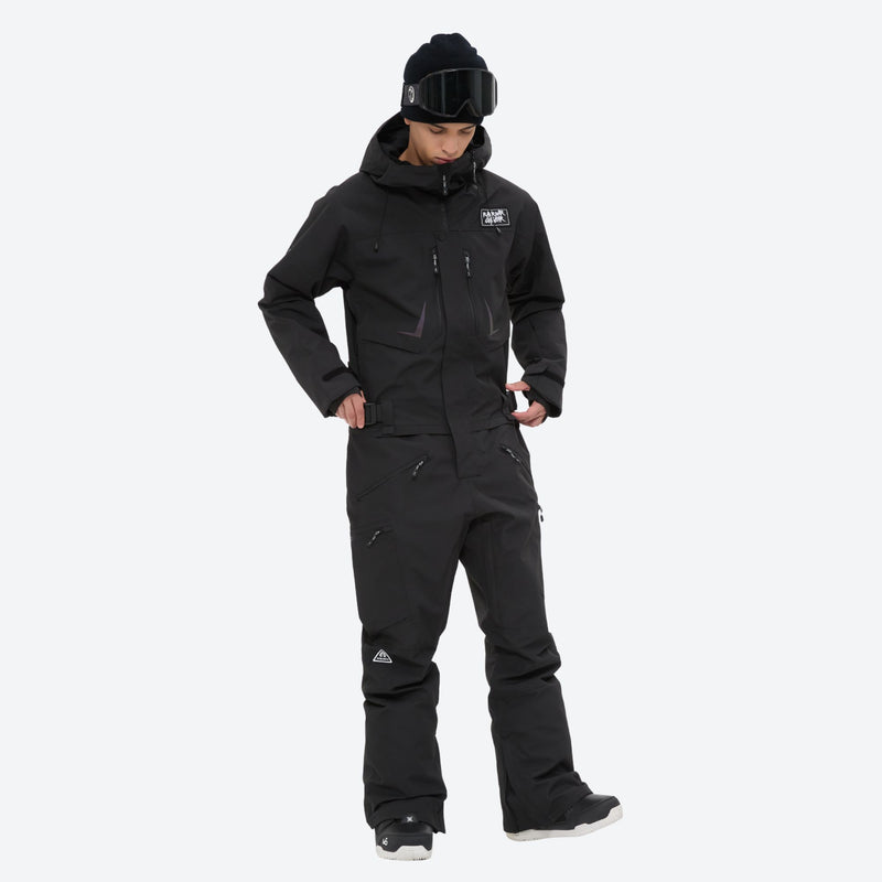 Men's breathable 3-layer jumpsuit ski suit - black one-piece snow suit, for skiing and snowboarding