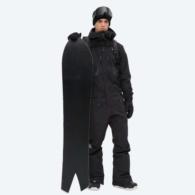 Men's waterproof 3L one-piece snow suit - black one-piece snow suit, for cold-weather winter sports
