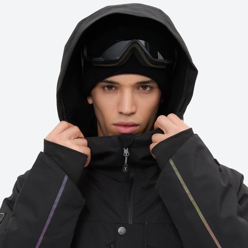 One-piece snowboard suit with knee reinforcement - black one-piece suit, for cold-weather winter sports