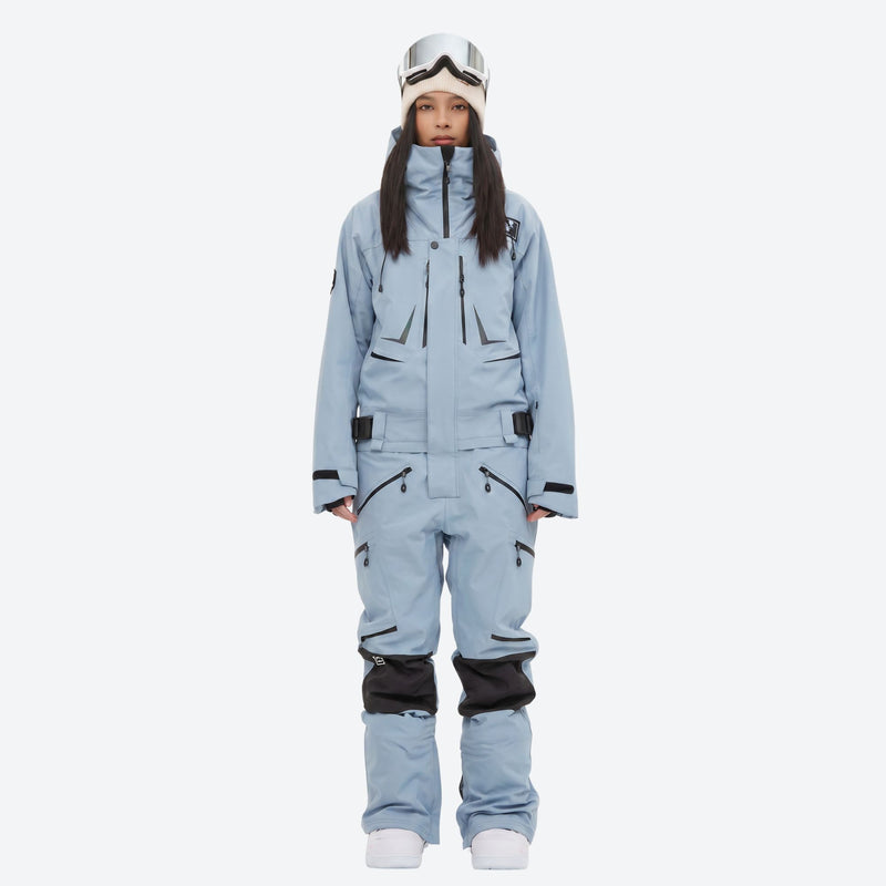 One-piece snowboard suit with knee reinforcement - ice blue one-piece suit, for resort and backcountry days