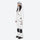 One-piece snowboard suit with knee reinforcement - white one-piece suit, on-model side view, for skiing and snowboarding