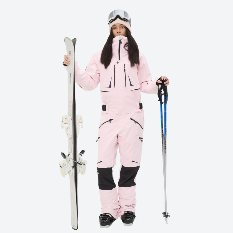 Unisex waterproof one-piece snow suit - pink one-piece suit, for cold-weather winter sports