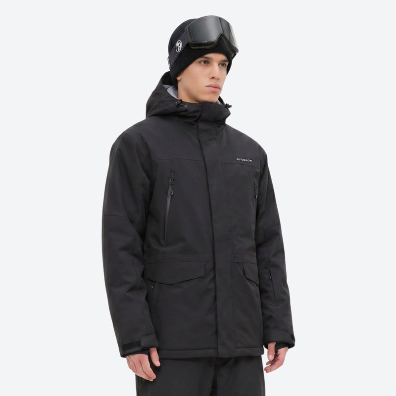Men's 2-layer snowboard jacket and pants - black jacket with black pants, for resort and backcountry days