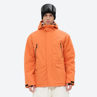 
                  
                    Men's 2-layer snowboard jacket and pants - orange jacket, on-model front view, for powder and piste riding
                  
                