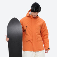 
                  
                    Men's quilted lining breathable ski jacket set - orange jacket with white pants, for resort and backcountry days
                  
                