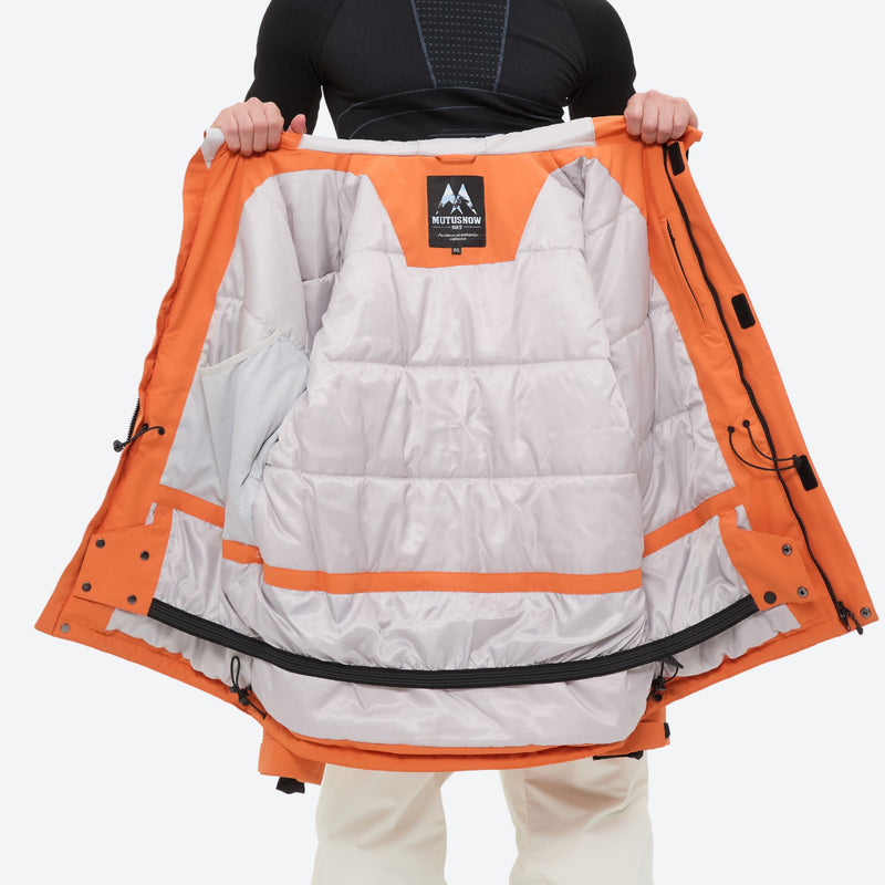 Men's waterproof 2L snow jacket and pants series - orange jacket, for resort and backcountry days