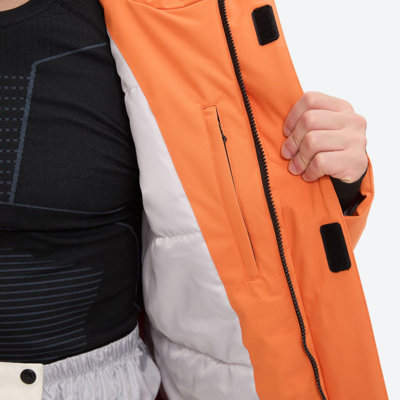 Breathable ski jacket with taped line details - orange jacket, for cold-weather winter sports
