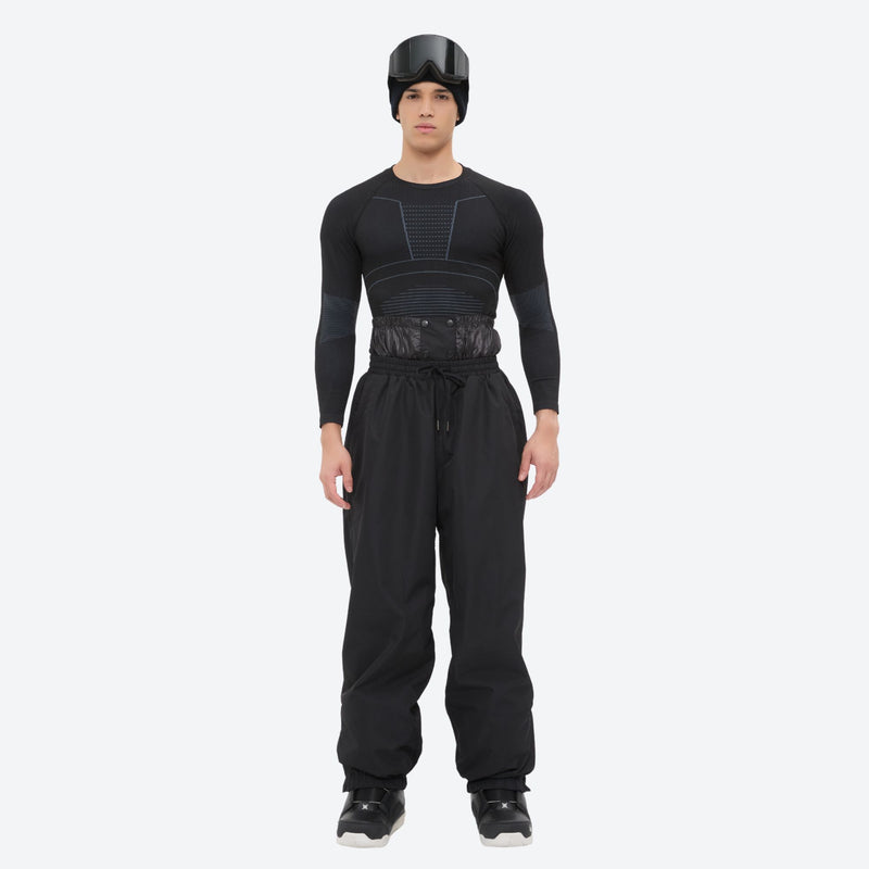 Men's 2-layer snowboard jacket and pants - black base layer top with black pants, for skiing and snowboarding