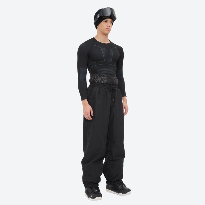 Men's waterproof 2L snow jacket and pants series - black base layer top with black pants, for resort and backcountry days