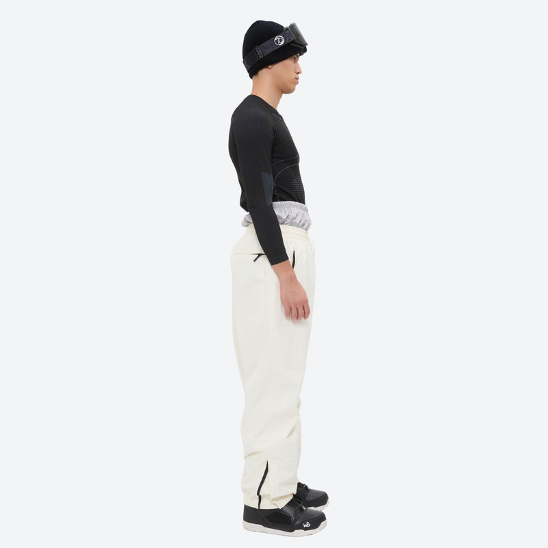 Men's quilted lining breathable ski jacket set - black base layer top with white pants, for cold-weather winter sports