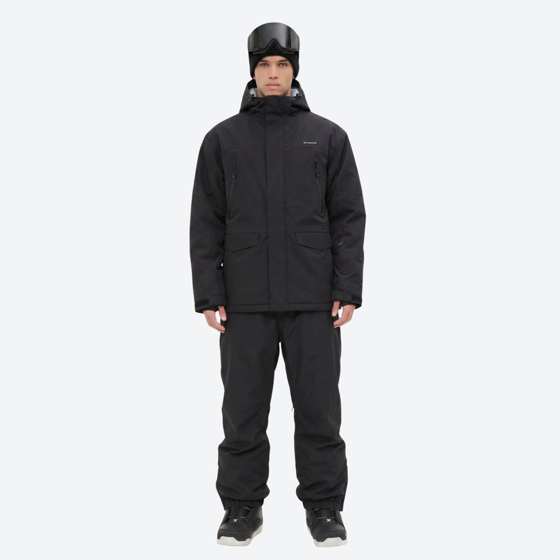 Men's waterproof 2L snow jacket and pants series - black jacket with black pants, for powder and piste riding