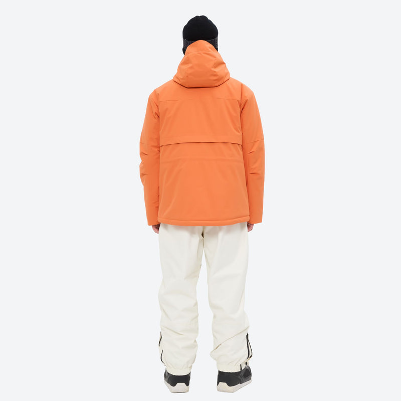 Men's waterproof 2L snow jacket and pants series - orange jacket with white pants, for cold-weather winter sports