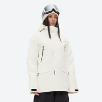
                  
                    Unisex 2-layer snowboard jacket and pants - white jacket with black pants, for cold-weather winter sports
                  
                
