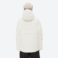 
                  
                    Breathable ski jacket with taped line details - white jacket, back view close crop, for powder days and winter commute
                  
                