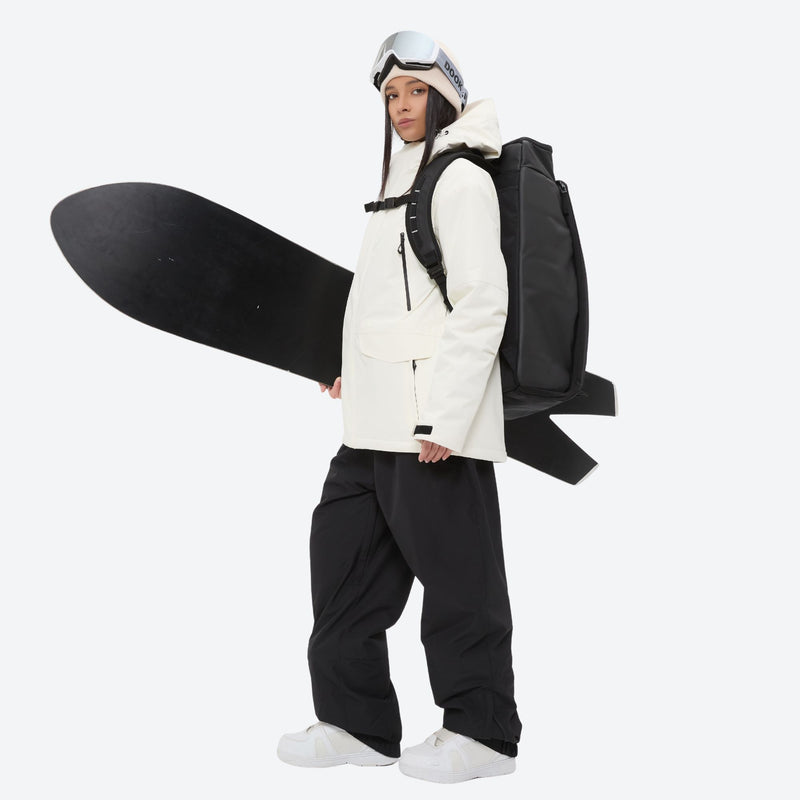 Unisex waterproof 2L snow jacket and pants series - white jacket with black pants, for powder days and winter commute