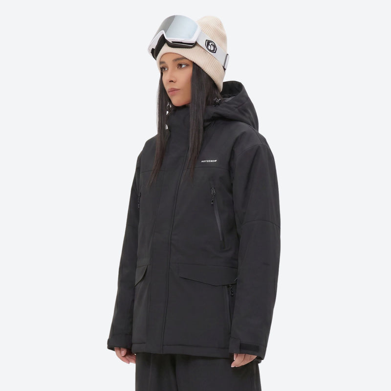 Unisex 2-layer snowboard jacket and pants - black jacket with black pants, for resort and street wear