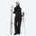Women's 2-layer insulated ski suit - black snow pants, front with upright skis and poles, for snowy mountain travel