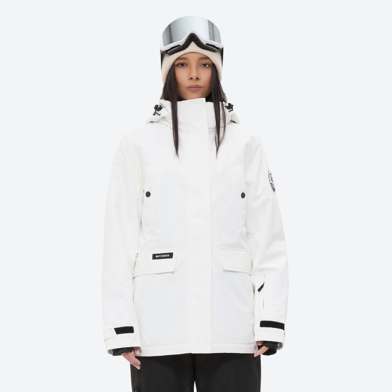 Women's 2-layer insulated ski suit - white jacket with black pants, for resort and cross-country days