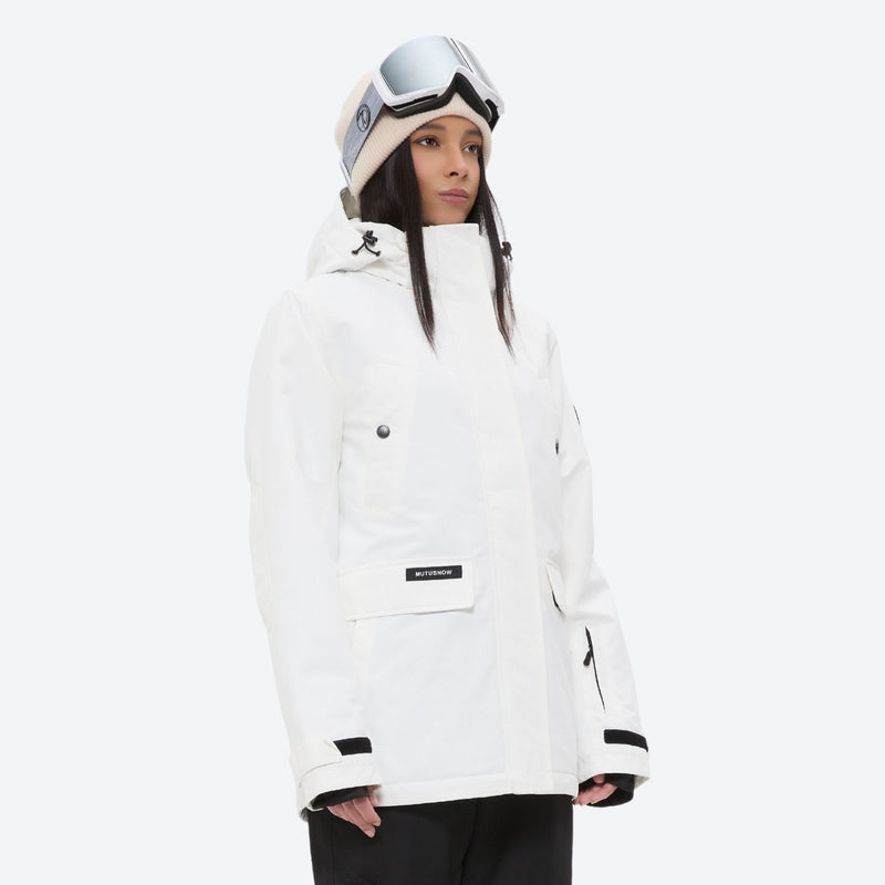 Women's 2-layer insulated ski suit - white jacket with black pants, for skiing and snowboarding