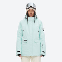 
                  
                    Women's 2-layer insulated ski suit - mint ice blue jacket with cream pants, for skiing and snowboarding
                  
                