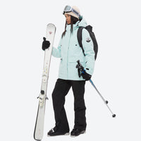 
                  
                    Women's breathable snow jacket with suspender pants - mint ice blue jacket with black pants, for skiing and snowboarding
                  
                