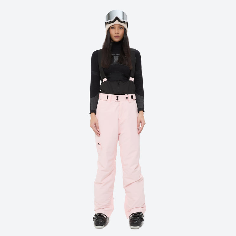 Women's breathable snow jacket with suspender pants - light pink snow pants, for cold-weather winter sports