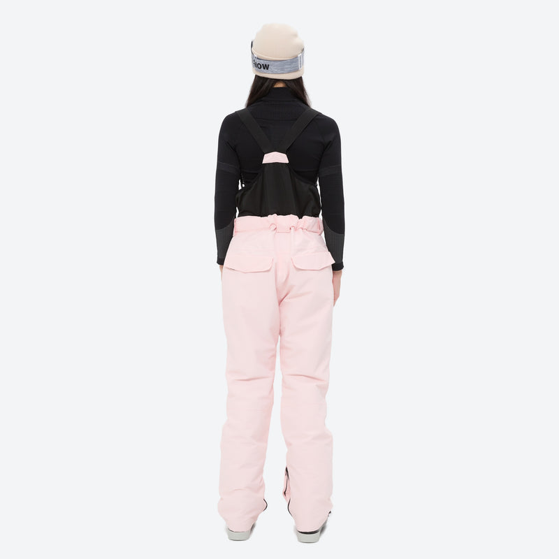 Women's 2-layer insulated ski suit - light pink snow pants, on-model back view, for cold-weather winter sports