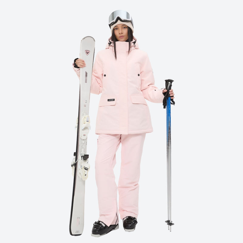 Women's 2-layer insulated ski suit - light pink jacket with light pink pants, for resort and cross-country days