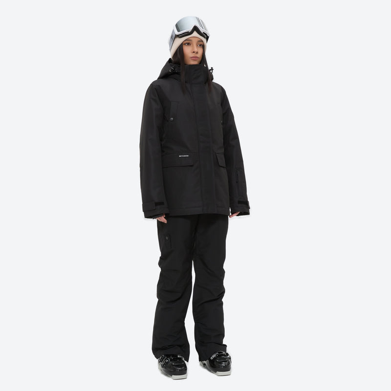 Women's 2-layer insulated ski suit - black jacket with black pants, for resort and cross-country days
