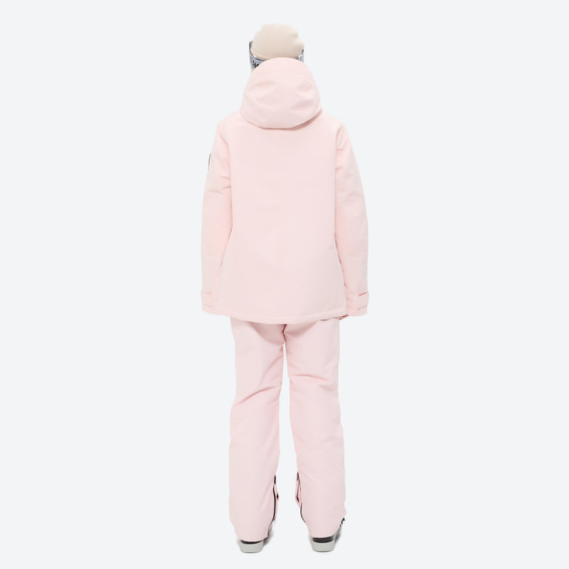 Women's waterproof 2L ski jacket and pants set - light pink jacket with light pink pants, for resort and cross-country days