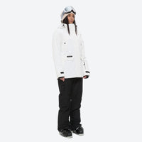 
                  
                    Women's waterproof 2L ski jacket and pants set - white jacket with black pants, for snowy mountain travel
                  
                
