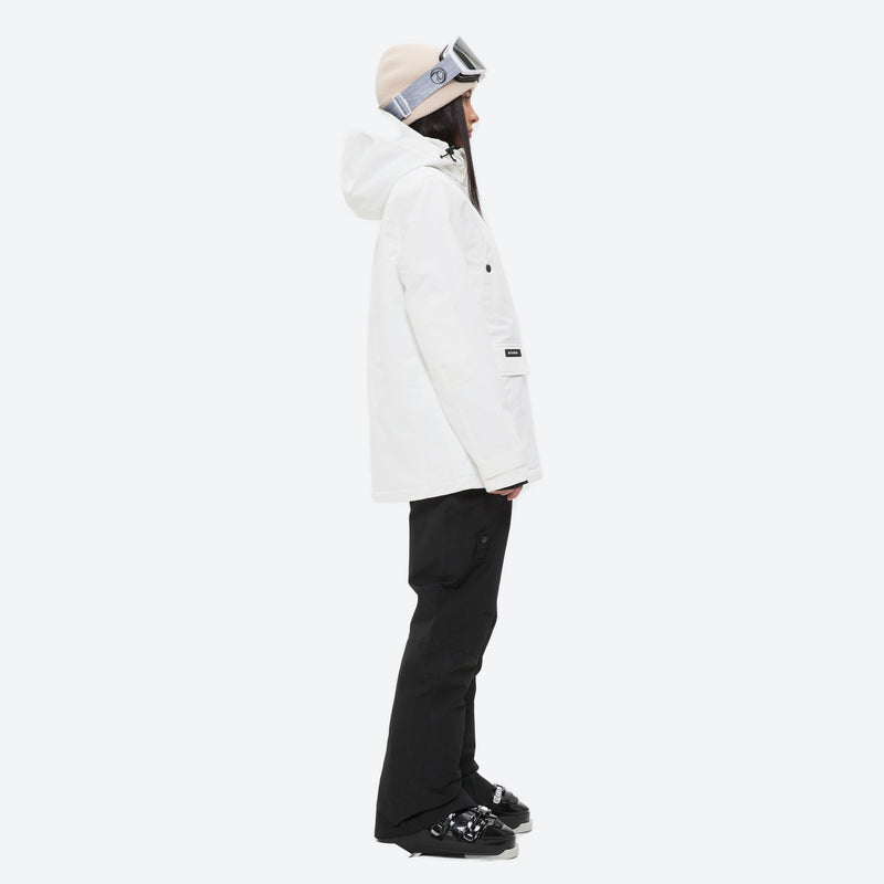 Women's breathable snow jacket with suspender pants - white jacket with black pants, for skiing and snowboarding