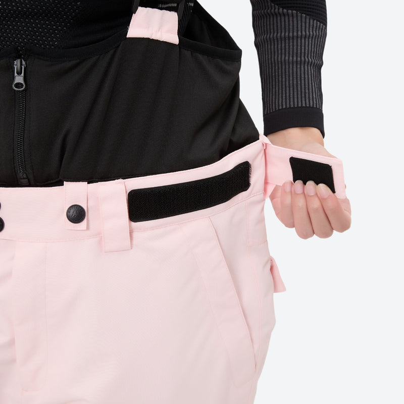 Women's breathable snow jacket with suspender pants - light pink snow pants, for snowy mountain travel