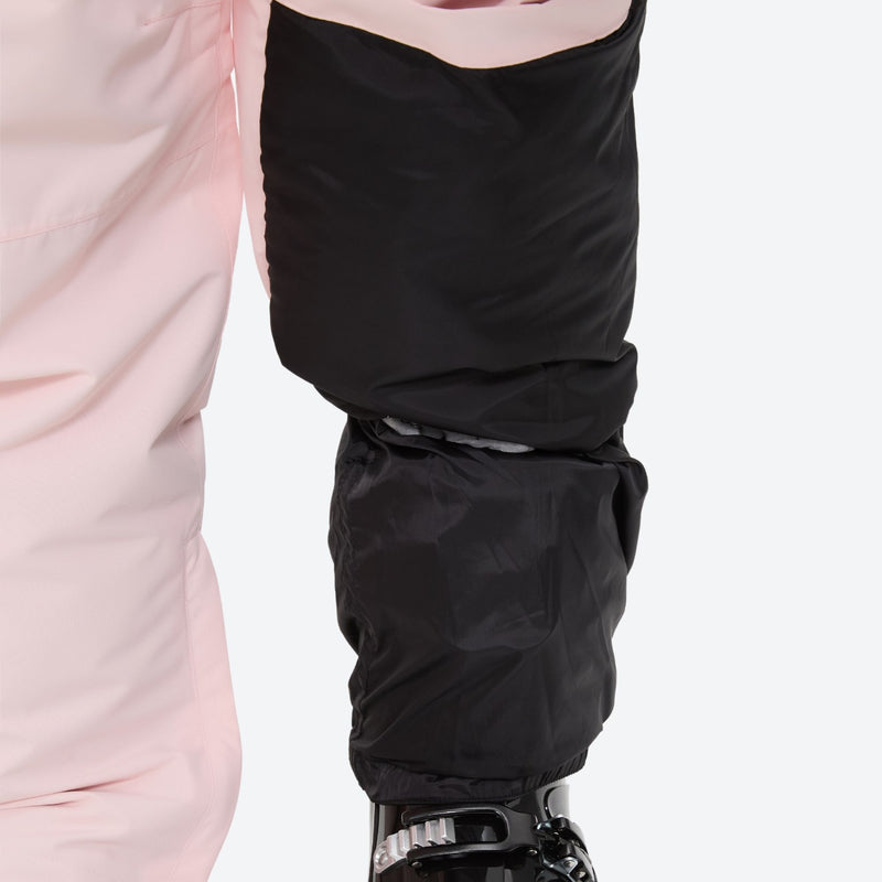 Women's 2-layer insulated ski suit - light pink snow pants, adjustable detachable suspenders