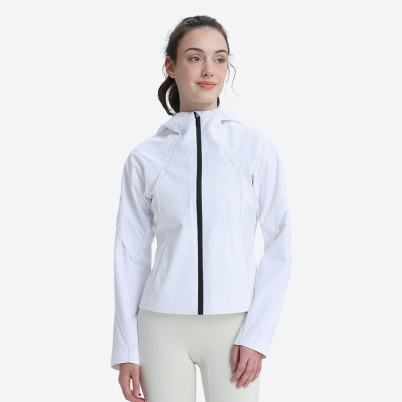 Women's breathable waist-fit 3-layer shell with vents - white short hardshell jacket, for resort and street wear