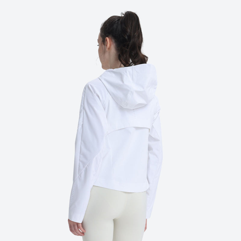 Women's breathable waist-fit 3-layer shell with vents - white short hardshell jacket, for skiing and snowboarding